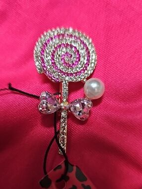 Betsey Johnson Hot Pink Crystal Lollipop Brooch